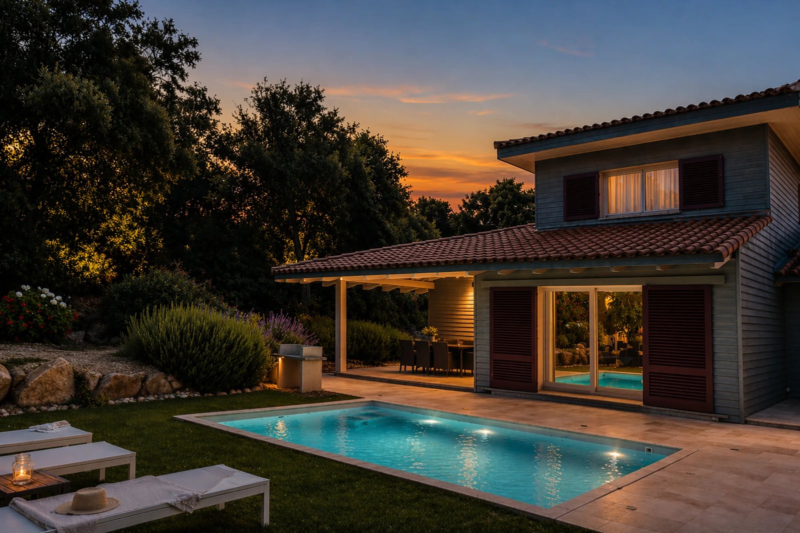 Les Citronniers — Villa in der Dämmerung, Villa mit privatem Pool in Figari