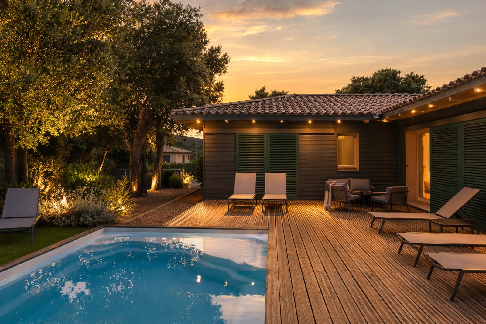 Les Myrtes — pool at dusk, villa with a private pool in Figari