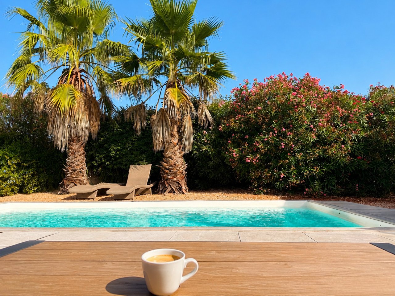 Les Myrtes — pool palm trees terrace, villa with a private pool in Figari