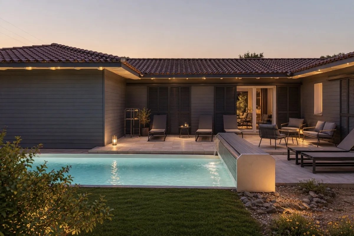 Les Orangers — pool at dusk, villa with a private pool in Figari