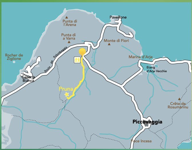 Carte du sentier de Palombaggia vers Pruna