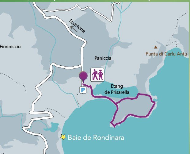 Carte de la boucle de la Rondinara bay