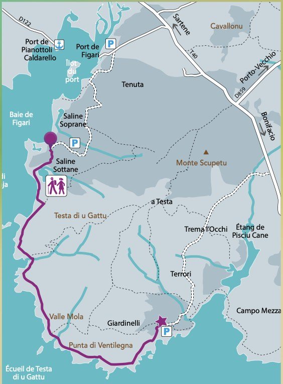 Carte du sentier de la Baie de Figari à Ventilegna